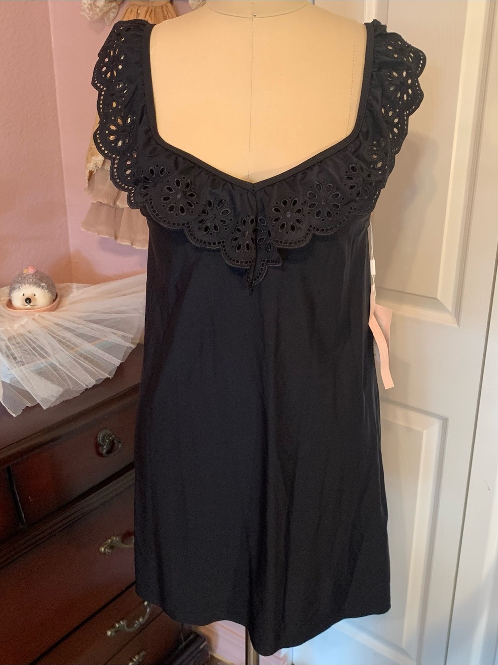 AVEC LES FILLES NWT Black Eyelet-Trim Slipdress Chemise